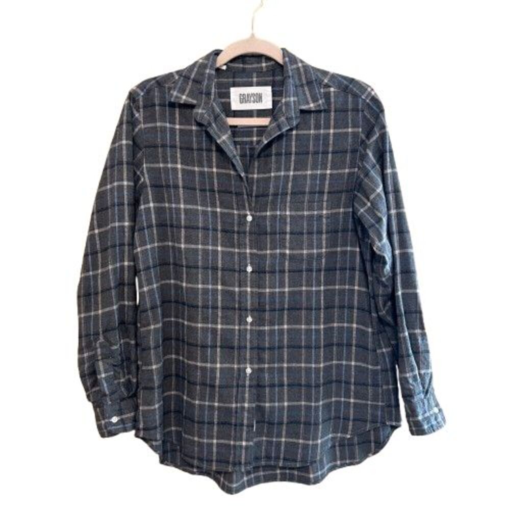 Grayson The Hero Gray Plaid Flannel Shirt Size 2 Small 100% Cotton Frank Eileen